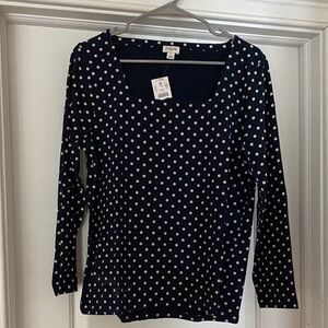J. Crew Navy Polka Dot Long Sleeve Scoop Neck Tee